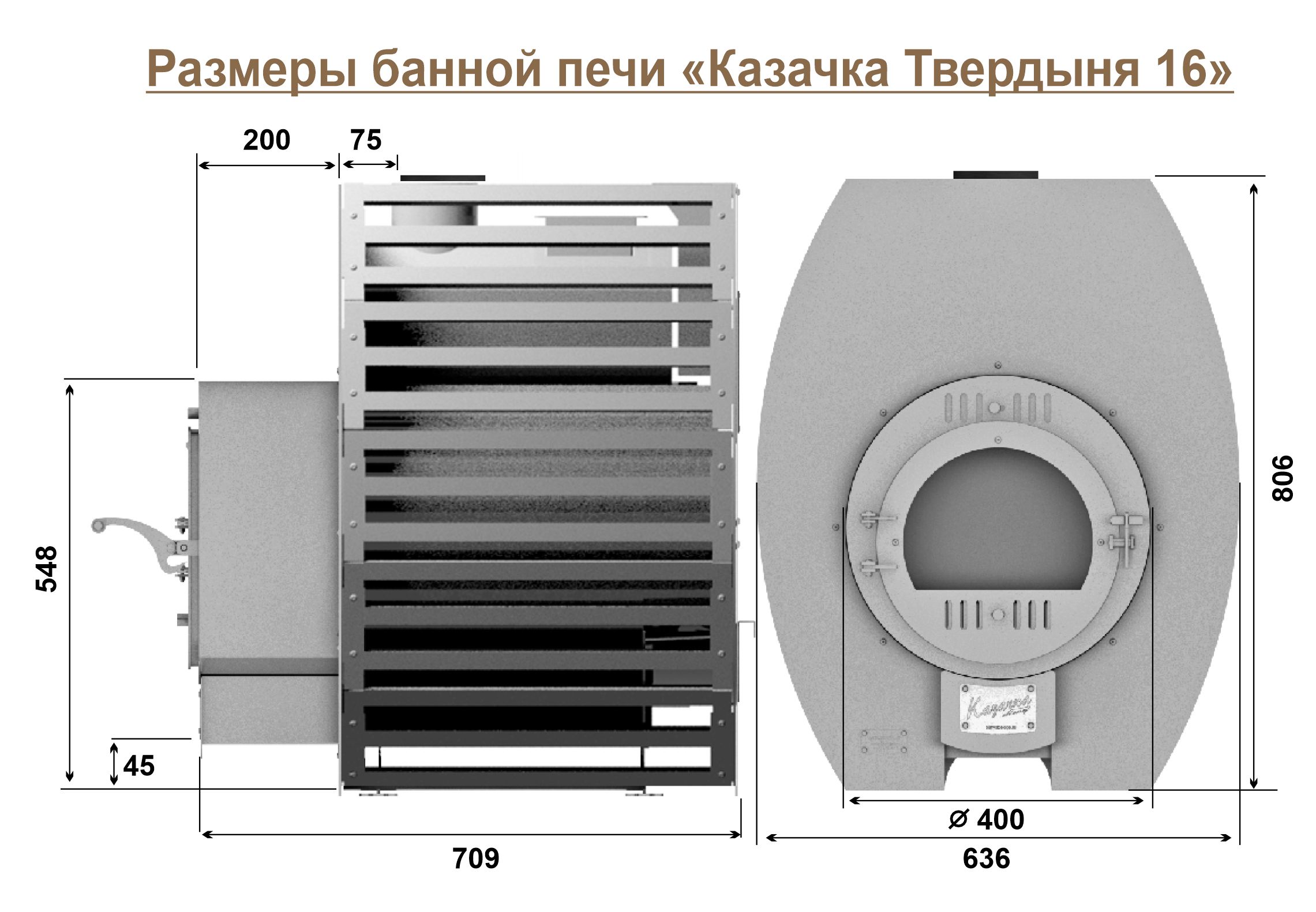 Размеры печи Казачка Твердыня ПРО+ 16