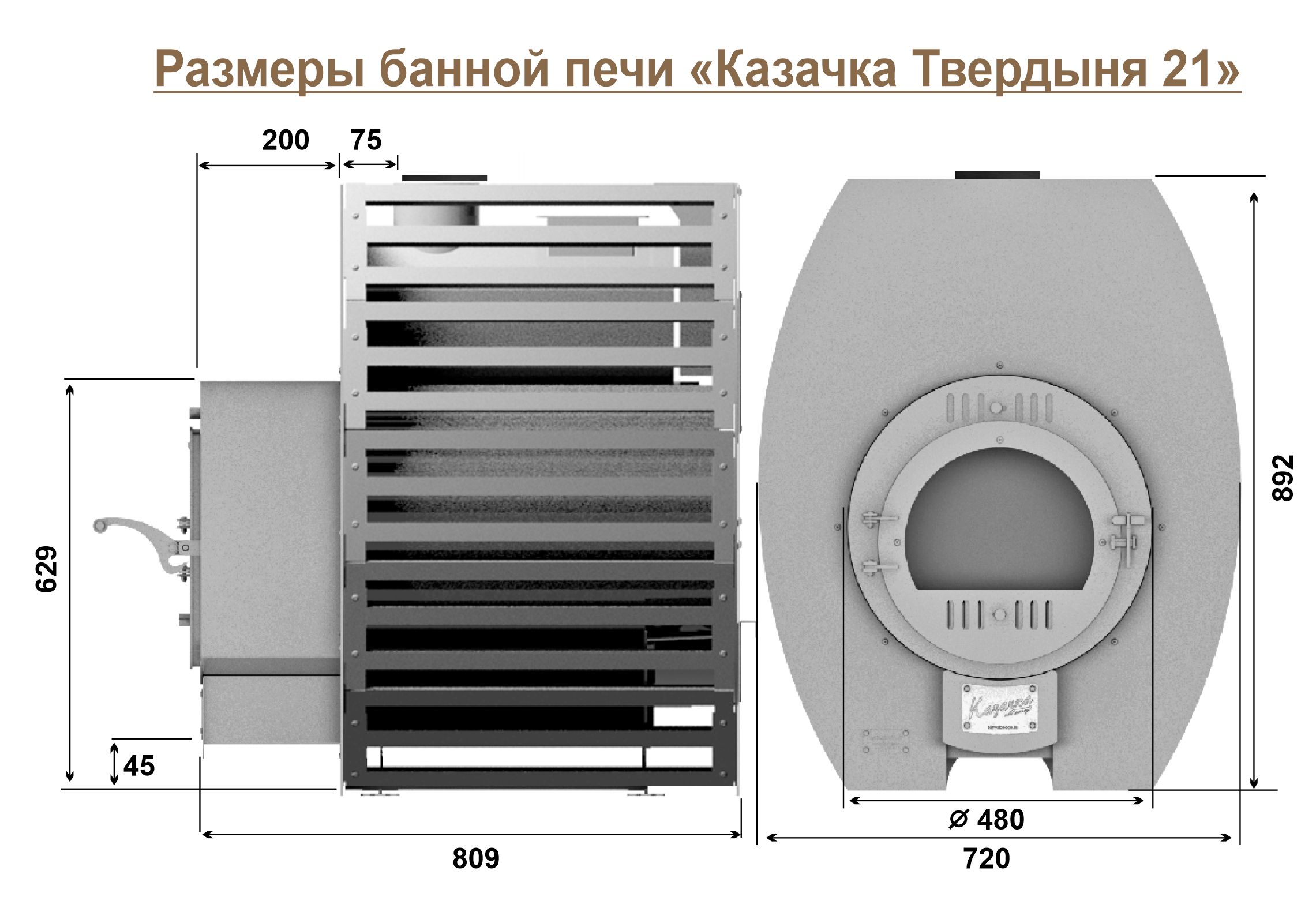 Размеры печи Казачка Твердыня ПРО+ 21