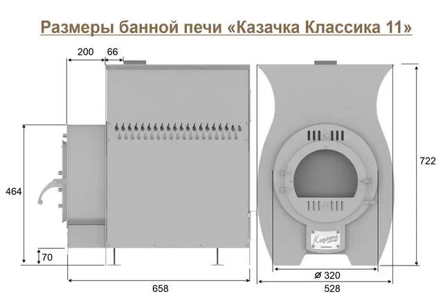 Размеры банной печи Казачка Классика 11 Размеры банной печи Казачка Классика11