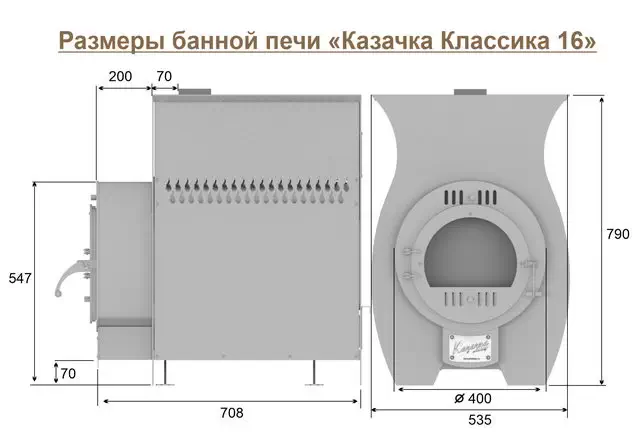 Размеры банной печи Казачка Классика 16 Размеры банной печи Казачка Классика 16
